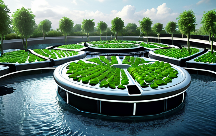 Water & Food Self-Sufficiency**
A visionary floating city integrated with advanced closed-loop water management systems and thriving urban agriculture. Depict futuristic water purification plants producing pristine drinking water, seamlessly combined with vertical hydroponic and aeroponic farms bursting with lush greenery. Showcase innovative rainwater harvesting structures and possibly integrated aquaculture, all within a clean, vibrant, and sustainable marine environment. The architecture should reflect efficiency and harmony with nature.
2. **Prompt for