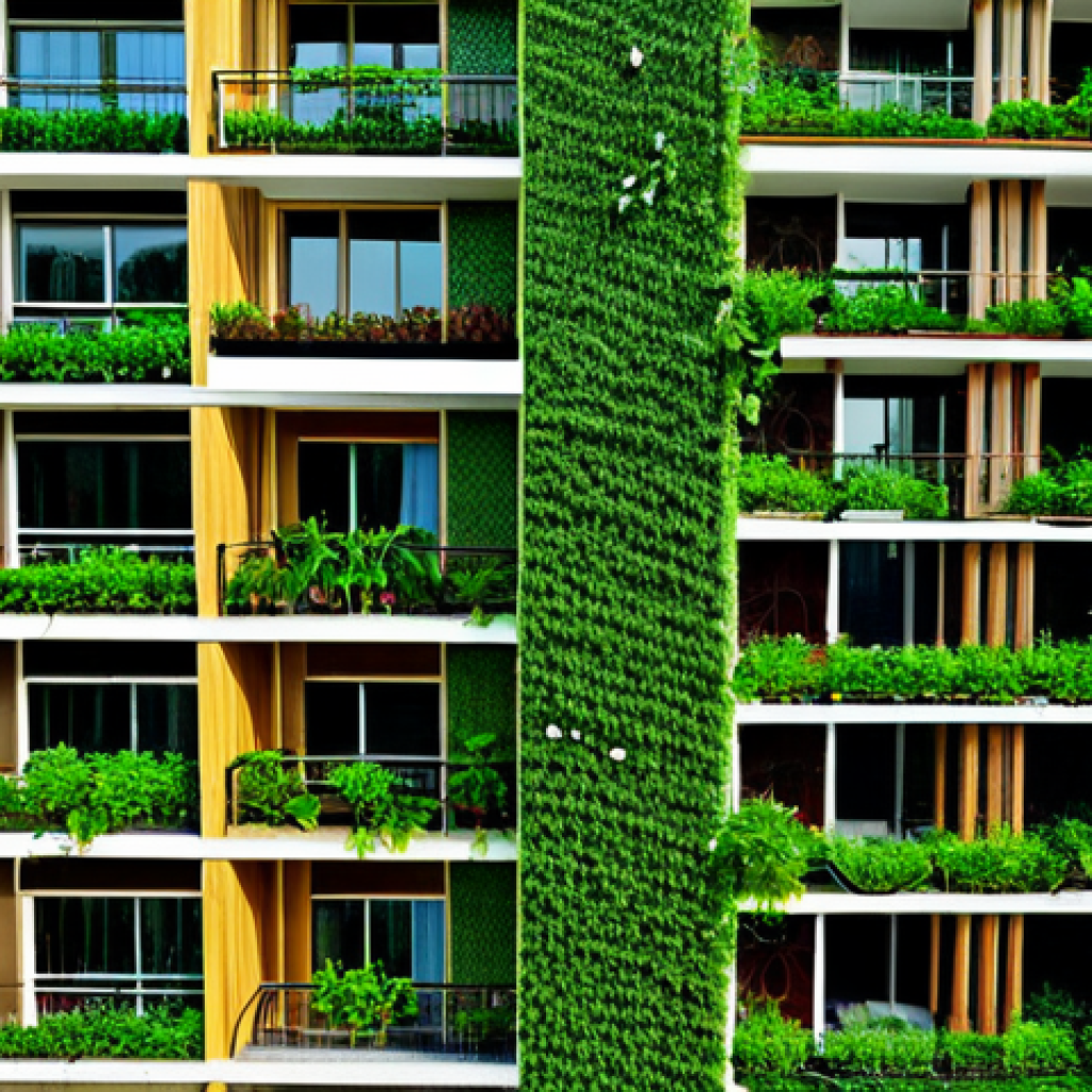 플로팅 시티에서의 에너지 효율성 향상 방법 - **Prompt:** "A modern, eco-friendly apartment complex in Hanoi, Vietnam, showcasing rooftop solar pa...