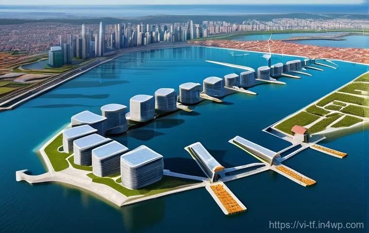 플로팅 시티의 물리적 및 사회적 통합 - **Prompt:** A vibrant, bustling scene within a floating community. Focus on a lively floating public...