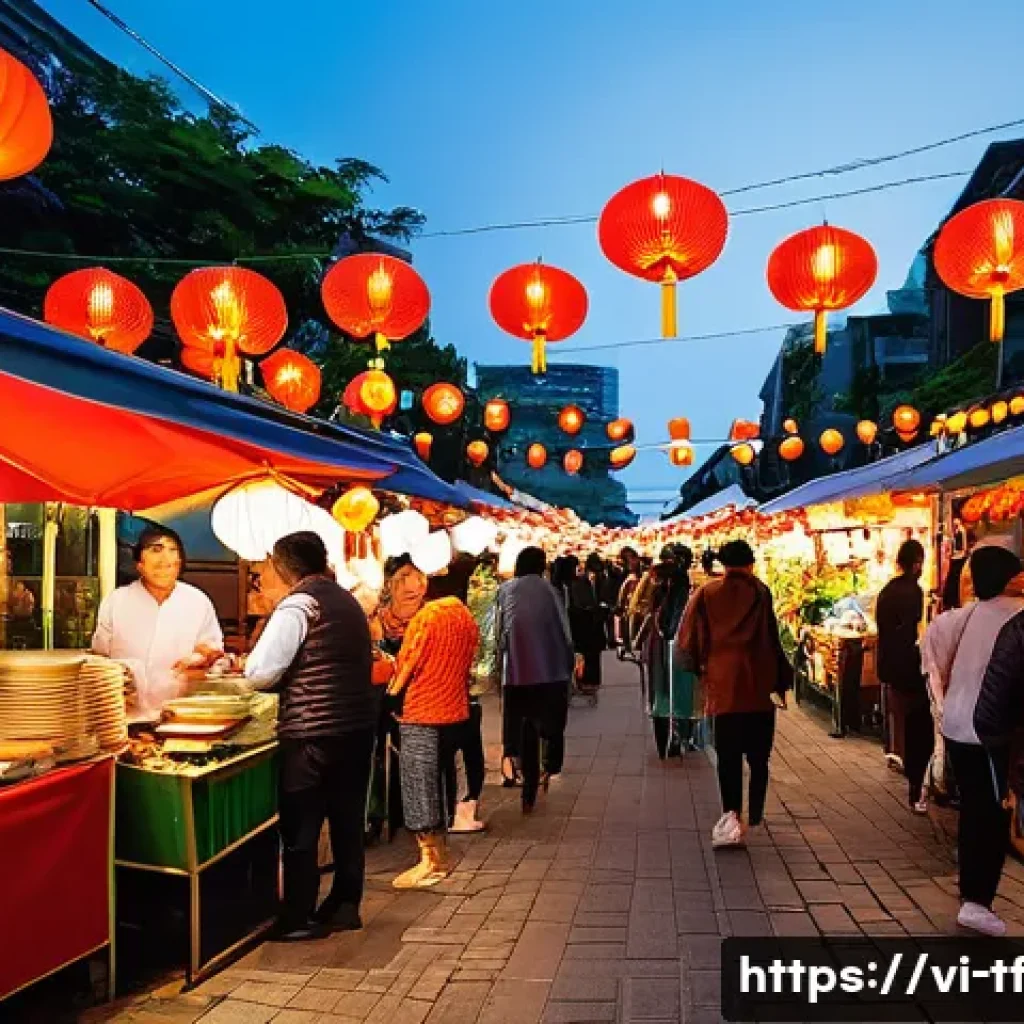 플로팅 시티의 문화적 다양성과 통합 - A vibrant multicultural street food festival in a modern Vietnamese city, showcasing diverse interna...
