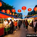 Home 19 플로팅 시티의 문화적 다양성과 통합 - A vibrant multicultural street food festival in a modern Vietnamese city, showcasing diverse interna...