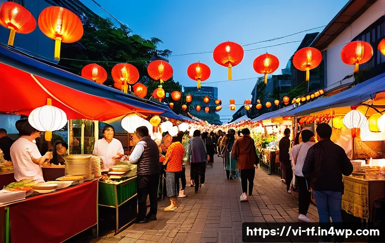 플로팅 시티의 문화적 다양성과 통합 - A vibrant multicultural street food festival in a modern Vietnamese city, showcasing diverse interna...